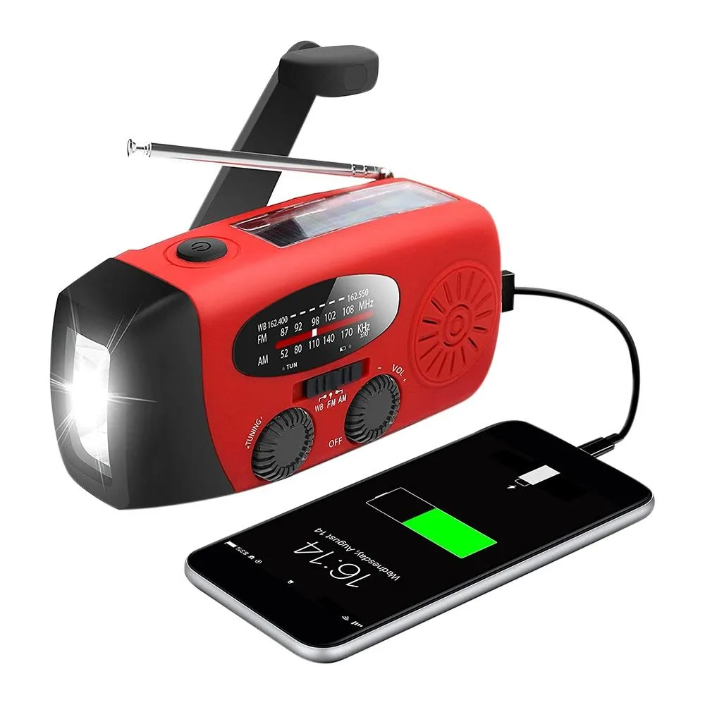 Solar Hand Crank RADIO Receiver Mini Portable AM/FM Weather Radio With Multifunctional Flashlight Emergency Power supply/Bank