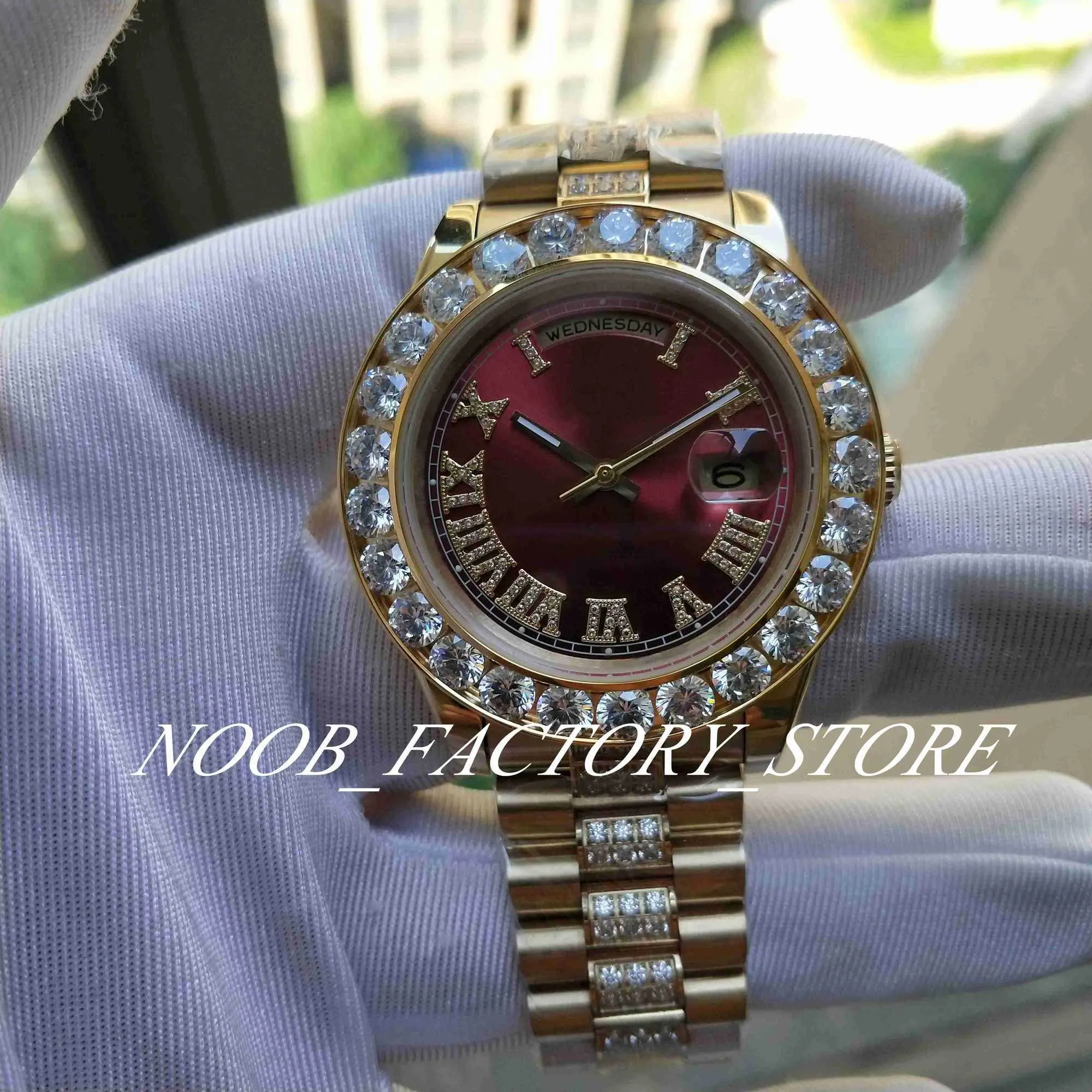 إصدار Supe Factory Watch Photo Gold Bracelet Red Big Diamond Dial Sband Sapphire Glass 2813 Automatic Movement 43mm Mens Watch With With