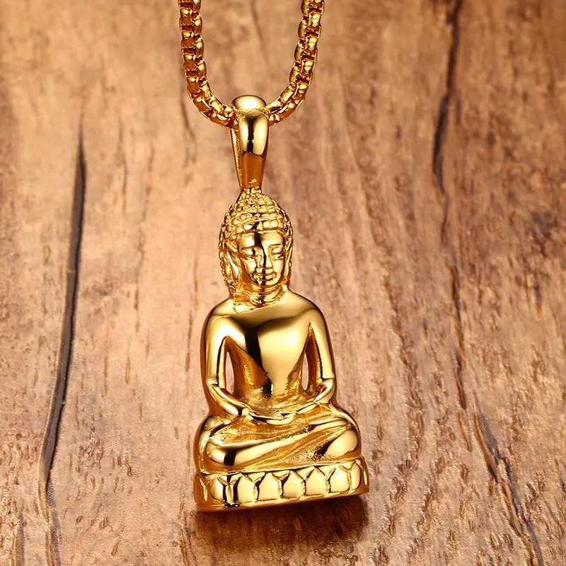 Hänge halsband herrar buddha halsband bodhisattva amulet talisman i guldfärg rostfritt stål mode män smycken krage