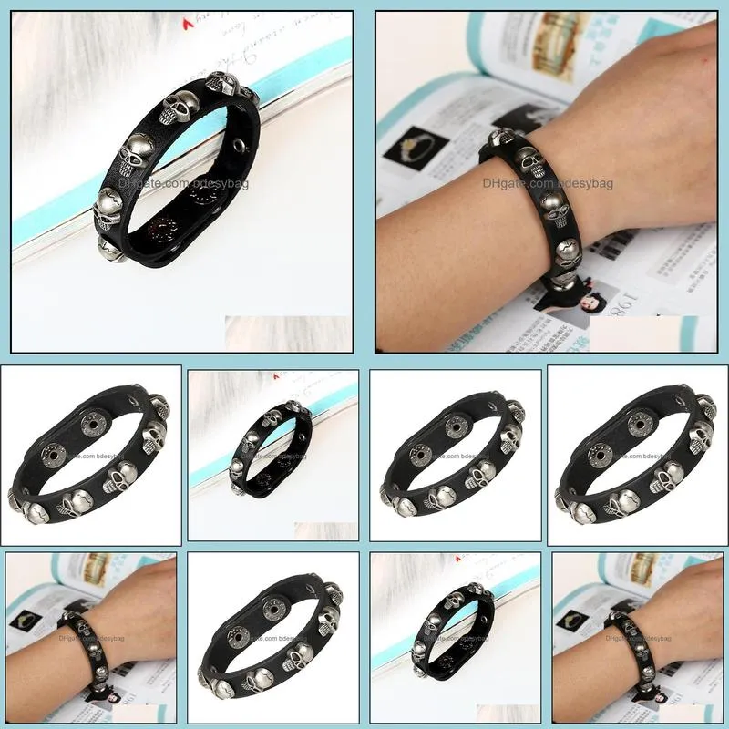 tennis rock skull charm bracelet black genuine  bracelets boyfriend fashion charming jewelry wrap bangle masculina