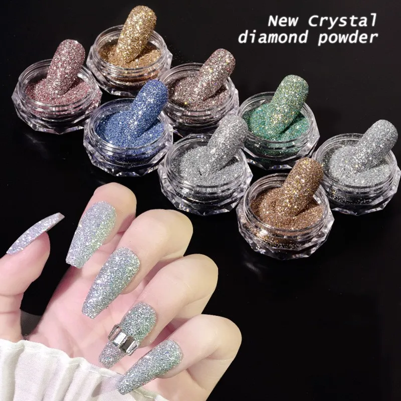 Crystal Diamond Nail Drilling Powder Colorful Sequins Flash Glitter Shiny Nail Art Powders DIY Set