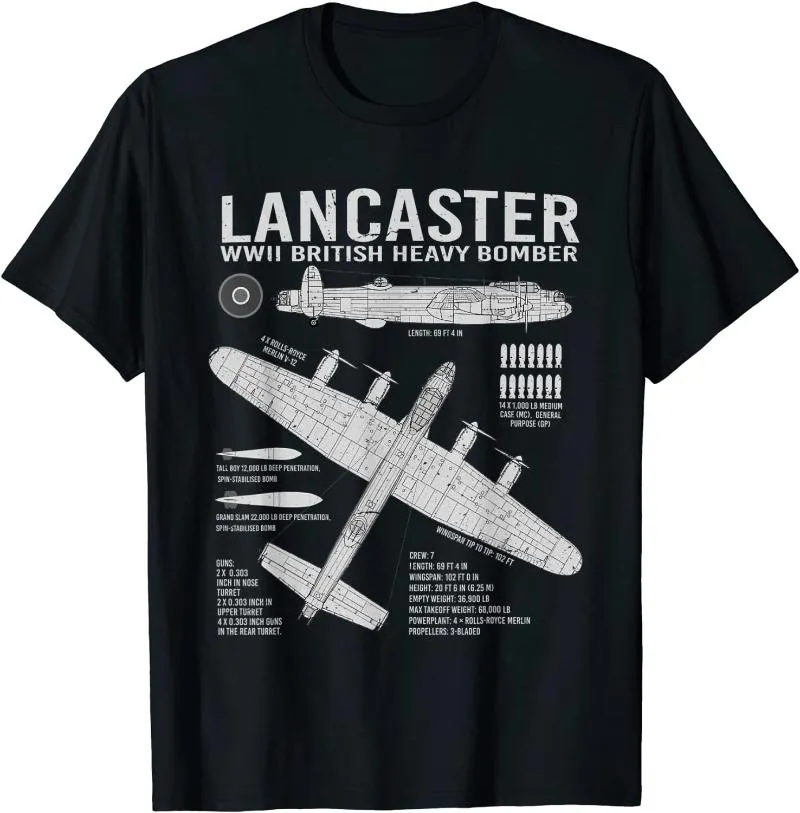 Men's T-Shirts RAF Lancaster Bomber British Aircraft War Plane Blueprint T-Shirt Short Sleeve Casual Cotton O-Neck Harajuku Shirt