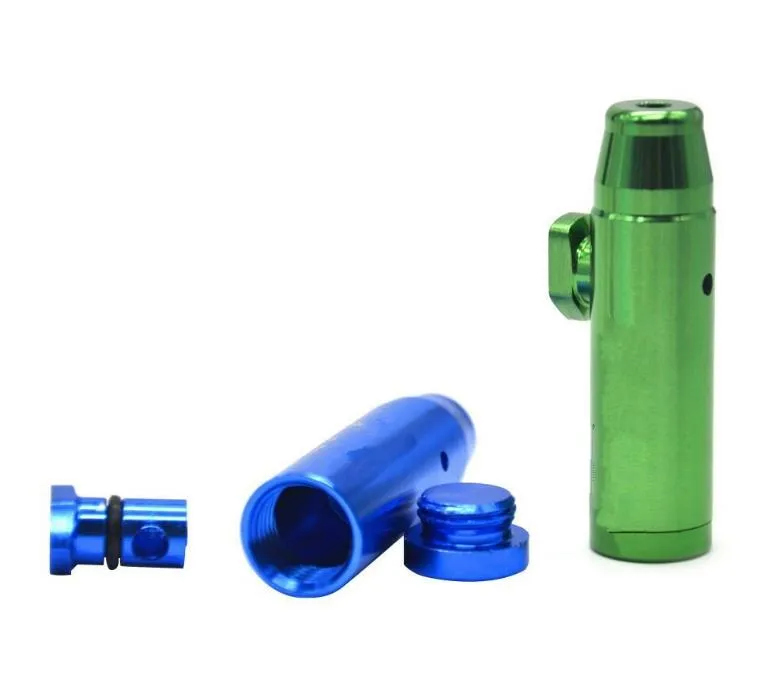 Hållbar aluminiummetallrökning Rocket Bullet Snuff Snorter Sniffer Dispenser Nasal Glass Bongs Tobacco Pipe