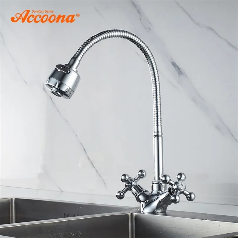 Accoona Chrome Kitchen Faucet Finish Copper Kitchen Faucets Rotatable Kitchen Mixer Universal Dual Holder Single Hole Tap A4871 T200423