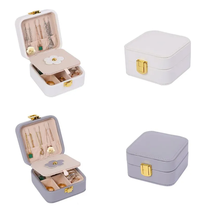 Travel Jewelry Boxes PU Leather Organizer with Mirror Small Portable Jewelry Box for Rings Earrings Necklaces Bracelet Display Storage Cases