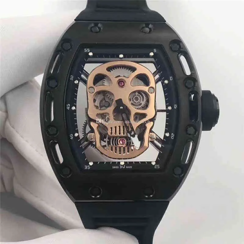 Uxury Watch Date Luxury Mens Mechanics Watch Richa Top 052 Men Swiss Automatic 288800VPH Sapphire Crystal Skull Dial Titanium Alloy/Stainless Steel