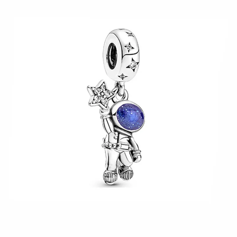 925 Sterling Silver Klasyczne Koraliki Moon Star Starry Sky Blue Series Charm Fit Pandora Bransoletka lub Naszyjnik Wisiorki Lady Prezent