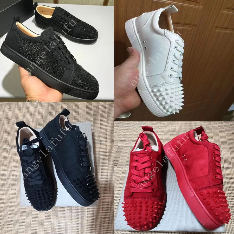 NIEUWE 2023 Designer Sneakers Rode onderkant schoen Low Cut Suede spike Luxe Schoenen voor mannen en vrouwen Schoen Feest Bruiloft kristal Lederen Jurk Schoenen angelafufu