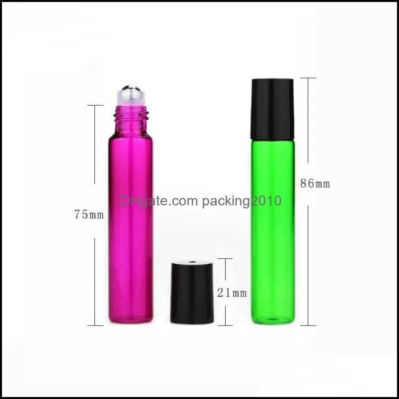 10ml Empty Glass Roll On Bottle Blue Red Green Amber Clear Roller Container 1/3OZ for  Oil, Aromatherapy, Perfumes and Lip