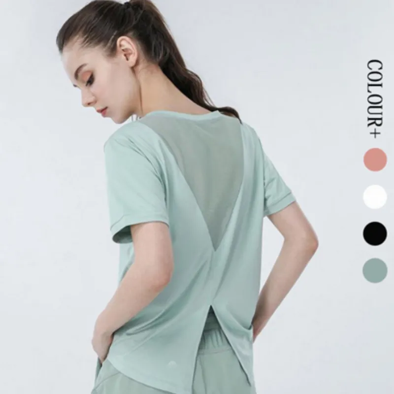 Lu Lu Lemons L Kort ärmsyda Yoga Women s fiess Sports Mesh Ing Hoow Beautiful Back Back Backable Sweat Absorbering T Shirt Eeved Fie Sport Meh Beautifu Breat