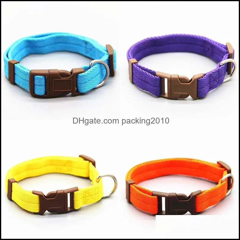 Pet Dog Collar Classic Solid Basic Polyester Nylon Dog Collar with Quick Snap Buckle, Optional collar pull rope 7 colors