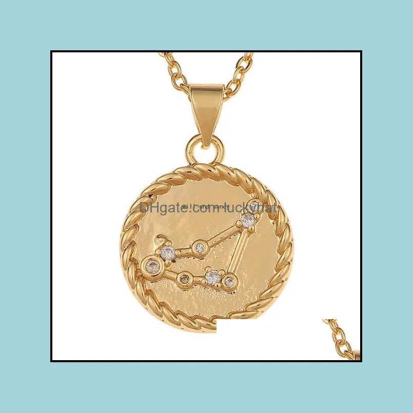 Twelve Zodiac Sign Necklace Gold Chain Libra Crystal Coin Pendants Charm Star Sign Choker Astrology Necklaces for Women Fashion Jewelry Will and