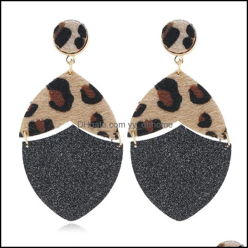 Classic Glitter Leather Oval Drop Statement Earrings for Women Gold Tone Leopard Cheetah Leather Geometric Earrings Jewelry