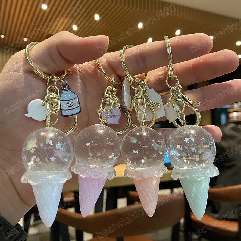 Chaves de sorvete criativo de sorvete de cristal Luxury Floating Star Moon Keyring for Women Bag Car Keyfob Keyfob