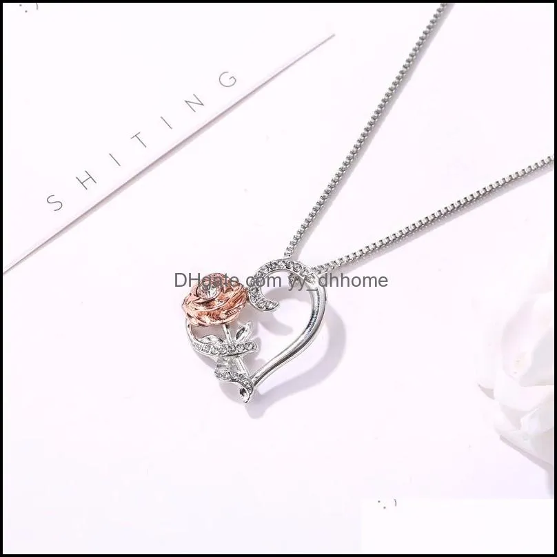 fashion rose heart pendant valentines designer necklace womens jewelry gifts women zircon allloy necklace valentines day gift vtky2329