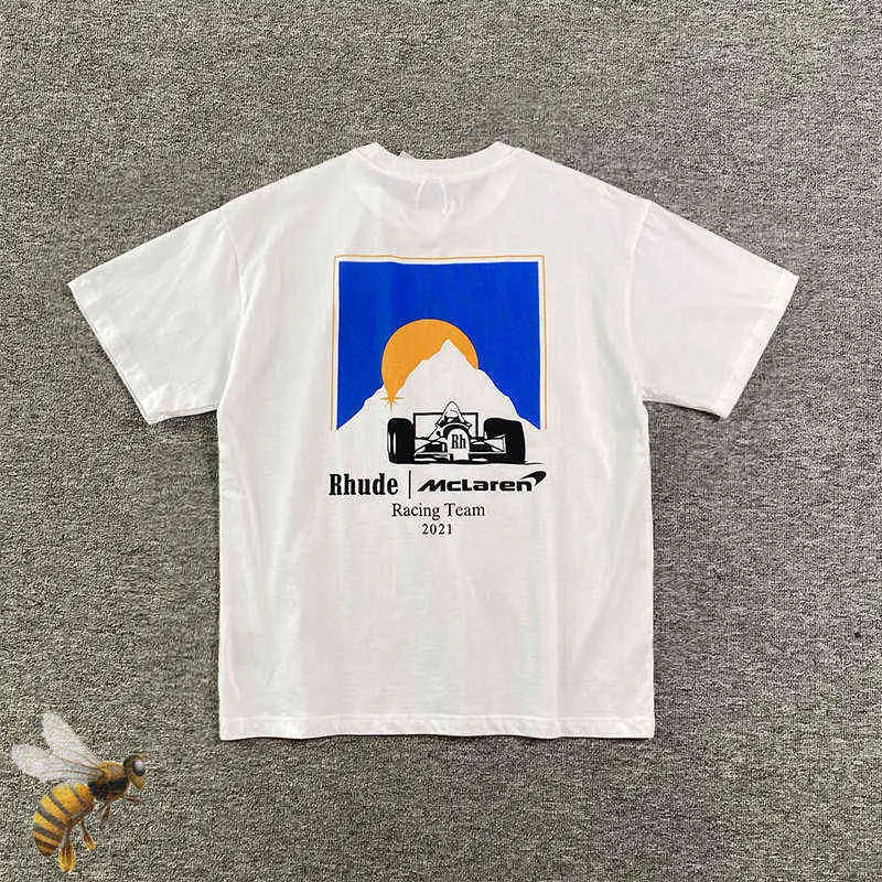 Rhude Tshirt 블랙 화이트 레이싱 카 남성 여성 고품질 Rh t 셔츠