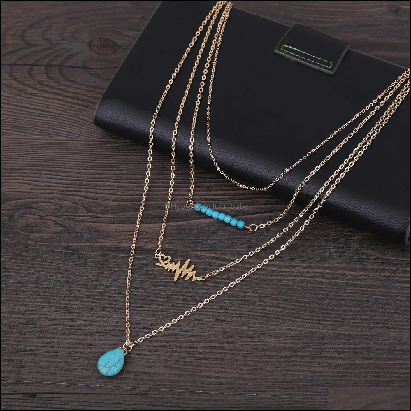 gold layered necklaces pendant long charms necklace collier statement necklace