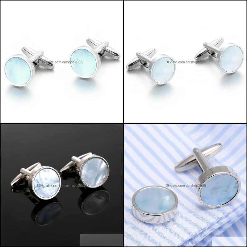 Round Sea Shell Cuff Link Party Gifts French Men`s Shirt Father`s Day Gift Silver-plated Cufflinks