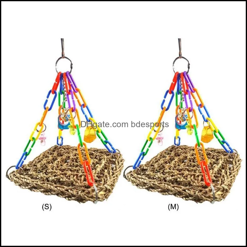 Other Bird Supplies Pet Parakeet Chewing Climbing Foraging Cage Swing Mesh Hanging Bite Mat Toy Wooden Toys Bell Stand Perch