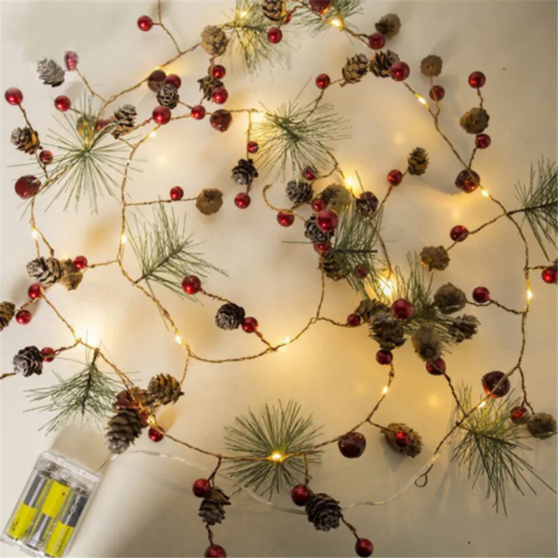 ديكورات عيد الميلاد للمنزل 2M 20 LED النحاس سلك الصنوبر مخروط LED LED ضوء الشجرة عيد الميلاد كيرست ناتال نافيداد نويل 201023