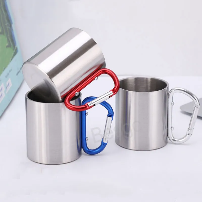 Stainless Steel Party Barbecue Mug Juice Cold Drink Milk Tea Cups Beer Mugs With Carabiner Handle Travel Portable Water Cup BH6515 TYJ