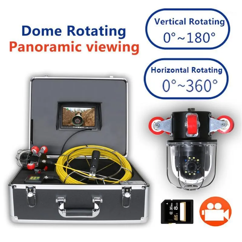 물고기 파인더 7 인치 360도 회전 파이프 검사 비디오 카메라 드레인 하수도 파이프 라인 산업용 내시경 지원 DVR 기록