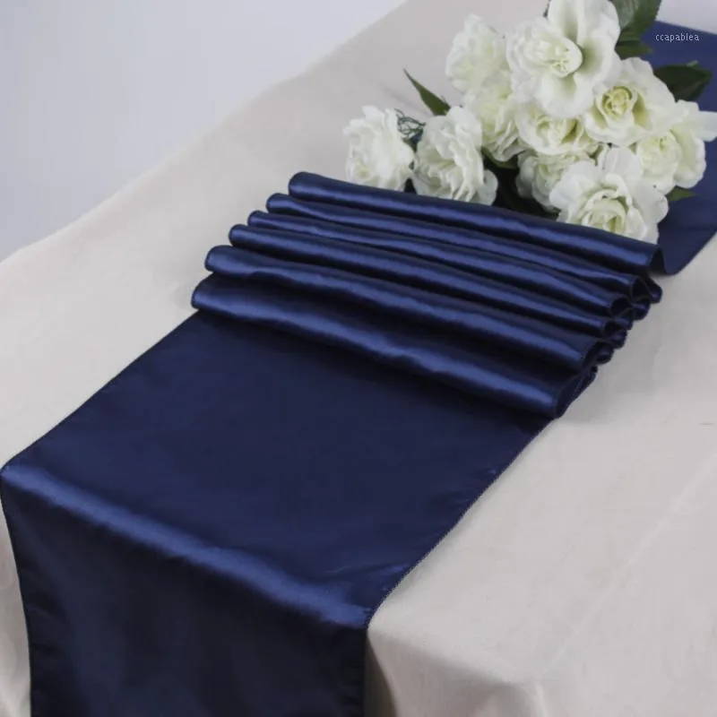 Wholesale- 10 stks Navy Blue Satin Table Runners 12 "x 108" Bruiloft decoraties