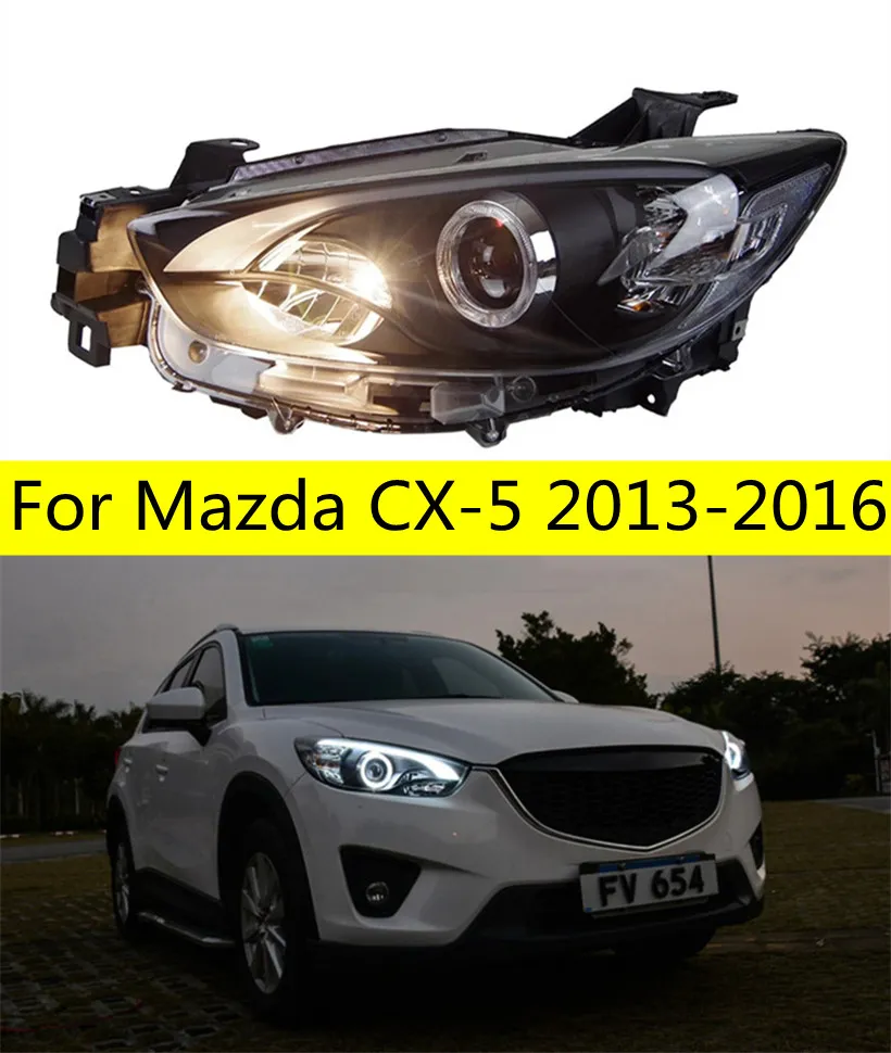 Bilar strålkastare för Mazda CX-5 CX5 2013-20 16 Strålkastare LED DRL Running Lights Bi-Xenon Beam Fog Lights Angel Eyes