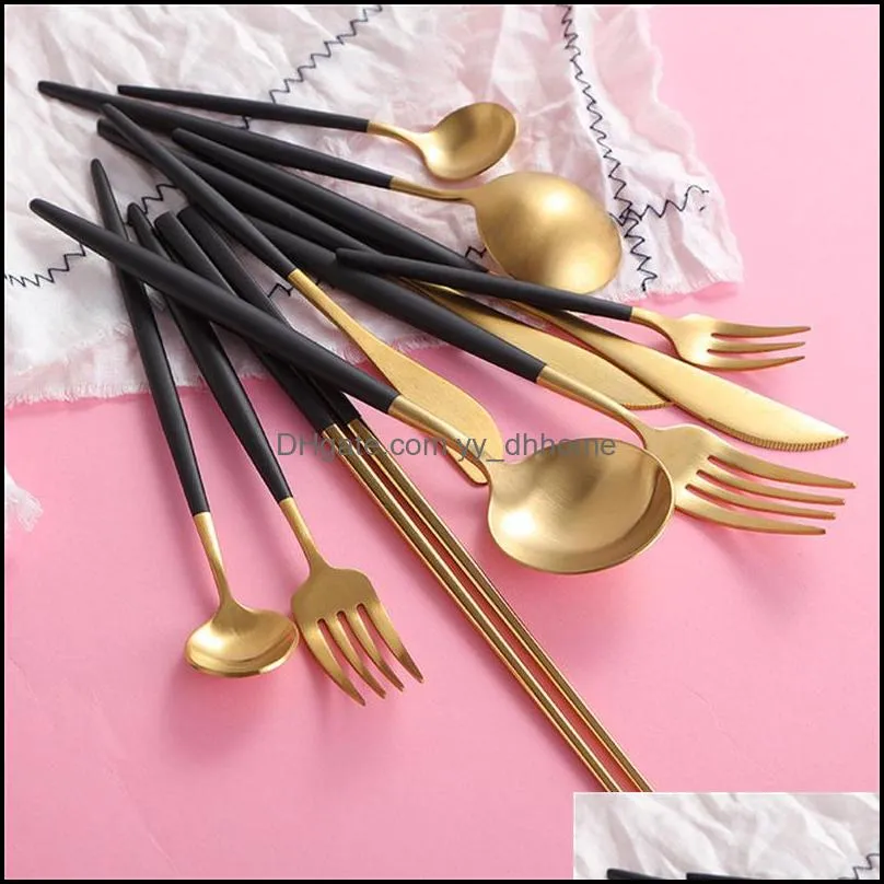 luxury cutlery knife fork spoon silver gold flatware stainless steel tableware black handle