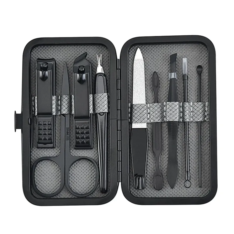 9 stycken/uppsättning nagelklippare Manikyr och pedikyr Set Portable Travel Rostfri Steel Nail Clippers Tool Package