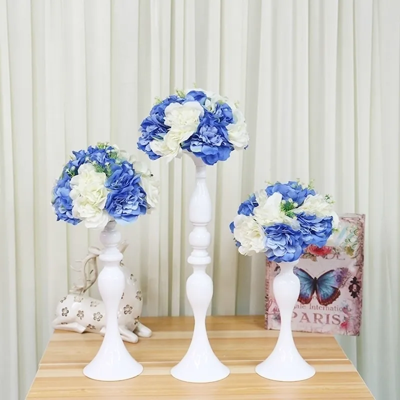 Metal Candle Holders Flowers VaseStand stick 50cm White Holder Floor Vase Candelabra WeddingTable Centerpieces 03 Y200109