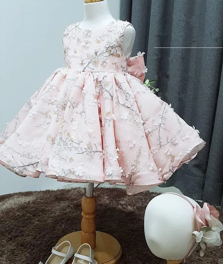 Meisjesjurken roze babymeisje doop kleding appliques 1 jaar verjaardagskleding peuter kanten doop doopbal jurk baby kleding
