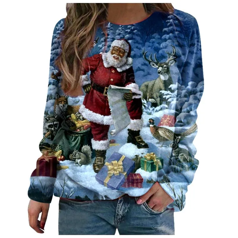 Women's Hoodies & Sweatshirts 2022 Christmas Casual Women Winter Long Sleeve Elk Printed Sweaters Lady Elegant Top Jumper O-neck Festival Cl