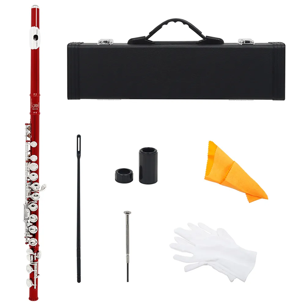 16 Otwory C Key Flute Western Concert Cupronickel Red poprzeczny instrument drewniany instrument z szmatką do śrubokręta.