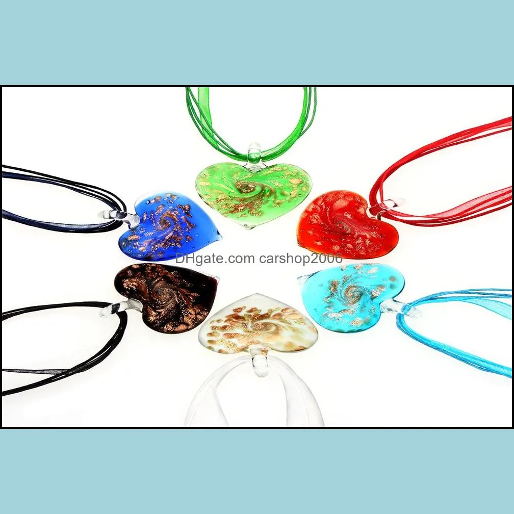 handmade lampwork glass murano love heart gold dust pendant necklace trendy fashion party jewelry women