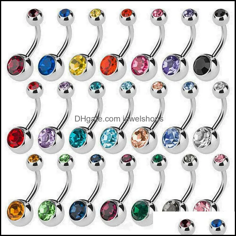 316l stainless steel belly button rings body poercing navel rings soild titanium with two austrian crystal jewels wholesale price
