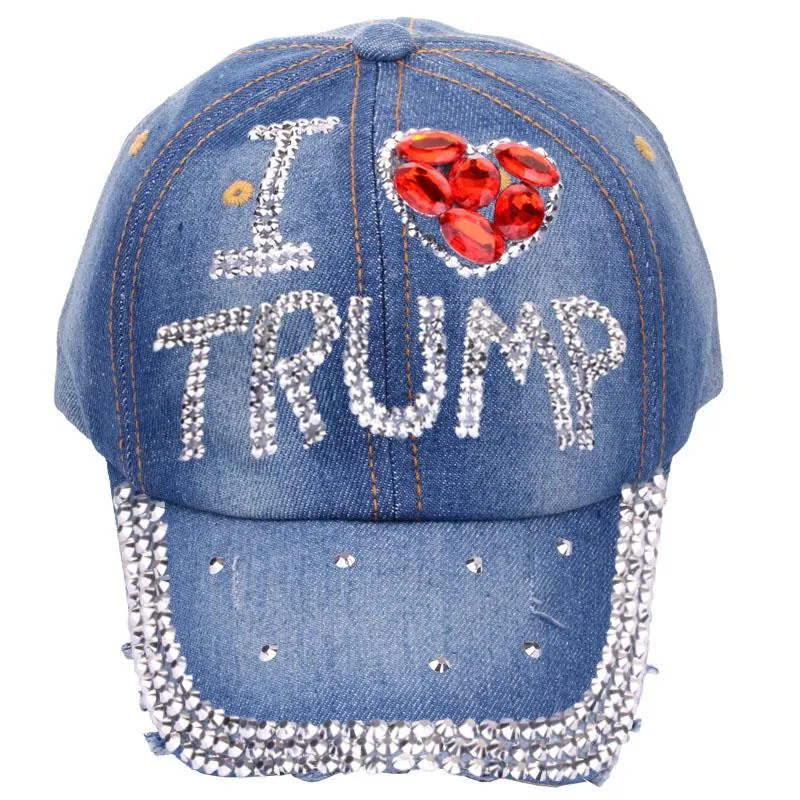 Baseball caps fashion high quality hats For women TRUMP letter adjustable cotton cap rhinestone Denim cap hat