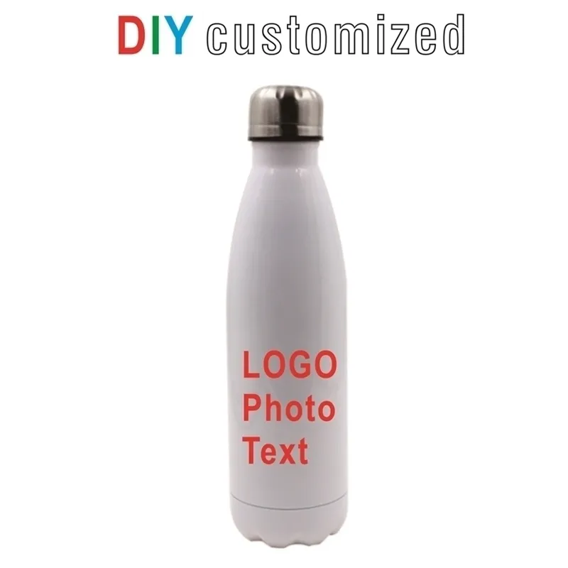 DIY 750 ml Cola Thermos Creative Gift Vacuümfles Aangepast Afdruknaam PO roestvrij staal Dubbele muurde thermische beker 220706