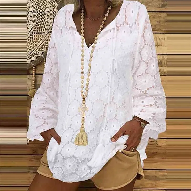 Женщины элегантные кружевные вставки рубашки для кисточки на кисточках осень винтажные длинные рукавы с рукавами из рукавов.