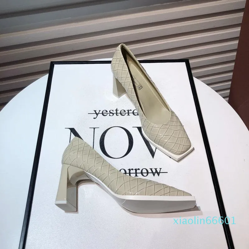 Fashion-Dress Shoes Square Toe Thick Heel Comfortable Moda Donna Tacchi Club Party Wedding High Talons Hauts Femme