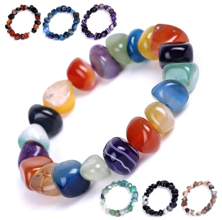 Natural Agate Stone Bracelets Women Men Beaded Strands Irregular Shape Gravel Colorful Beads Elastic Bracelet Jewelry Party Gifts
