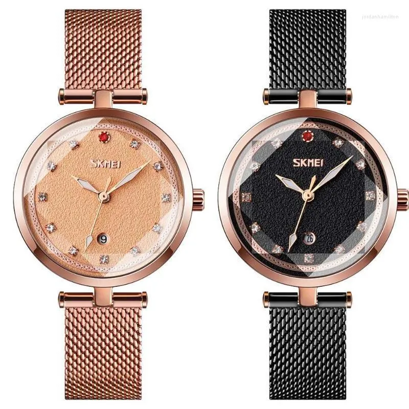 Montres-bracelets SKMEI 2022 or Rose montre pour femme maille Bracelet élégant dames Quartz poignet étanche femme horloge 9215