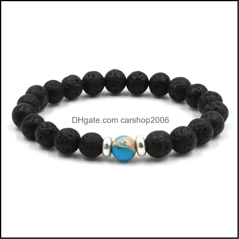 lava stone beads bracelets natural black  oil diffuser elastic bracelet volcanic rock beaded hand strings yoga chakra men carshop2006