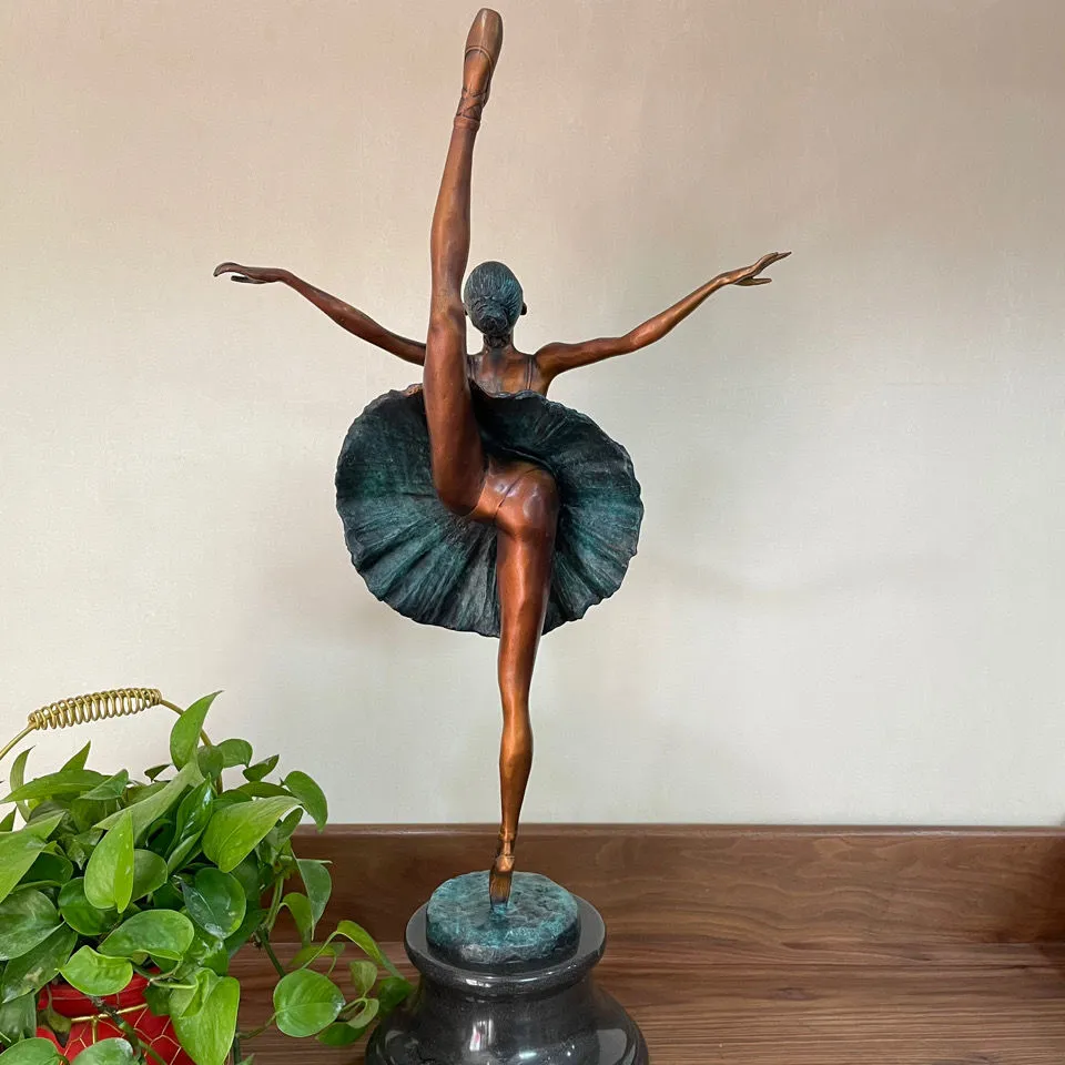 Porcelain Lady Figurines: Bronze Green Ballerina Statue