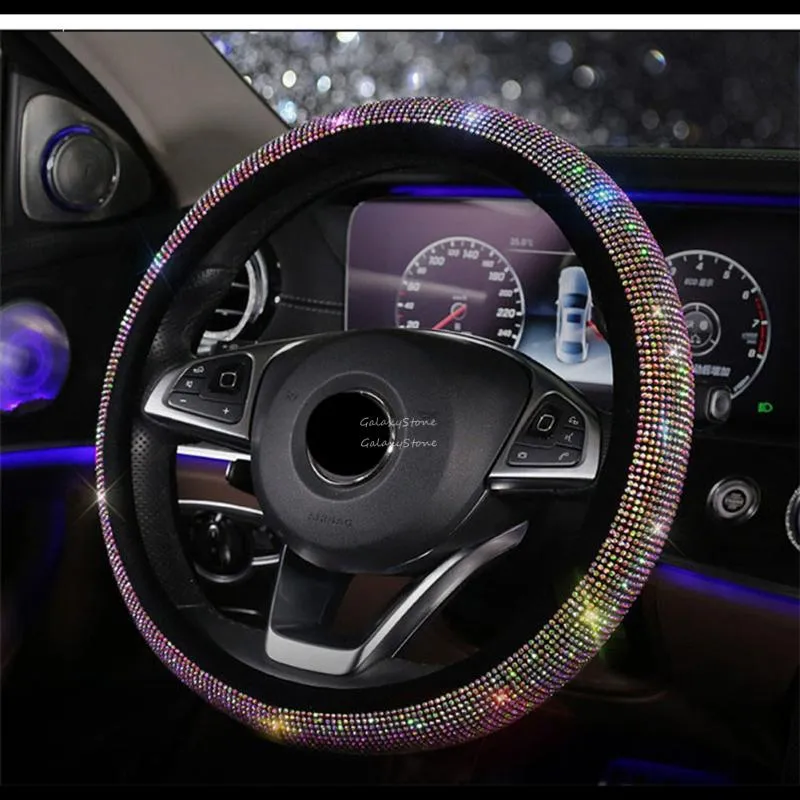 Housses de Volant Housse de Voiture Cuir PU Noir Strass Diamant Bling 15 In/38 CmSteering