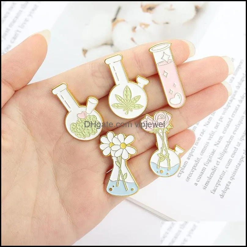 plant series daisy flower collar brooches vase chemical test tube  pins unisex alloy floral model knapsack hats badge jewelry accessories