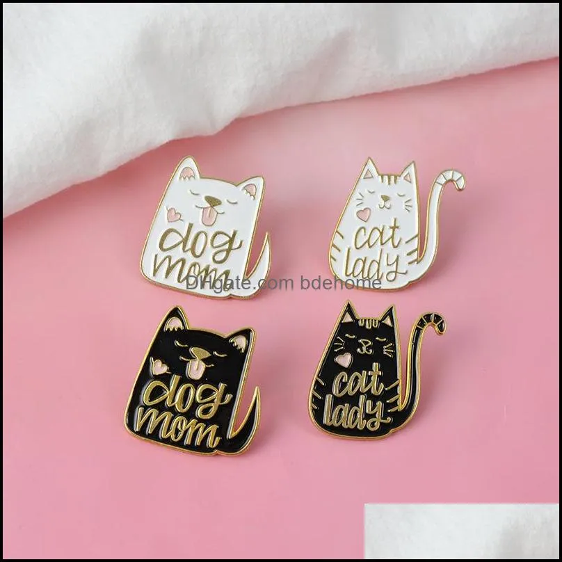 Vintage Punk Style Dog Mom Cat Lady Metal Kawaii Enamel Pin Badge Buttons Brooch Shirt Denim Jacket Bag Decorative Brooches for Women