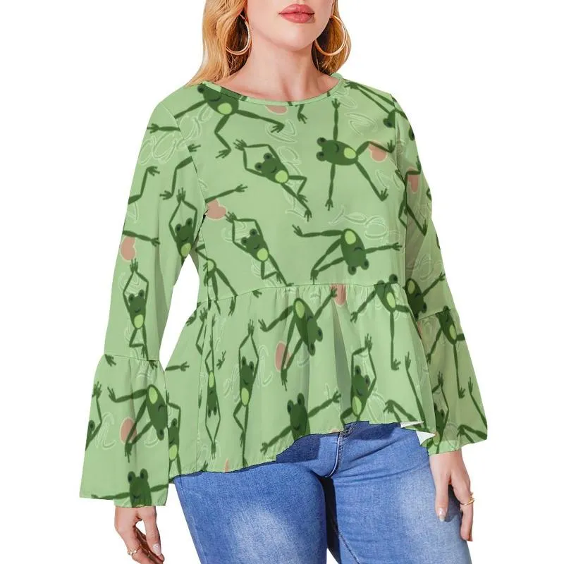 Koszulka damska plus rozmiar zabawna żaba robienie jogi urocze zielone przepojezory design design modne potargane koszulki damskie streetwear tshirt tee tee prezent
