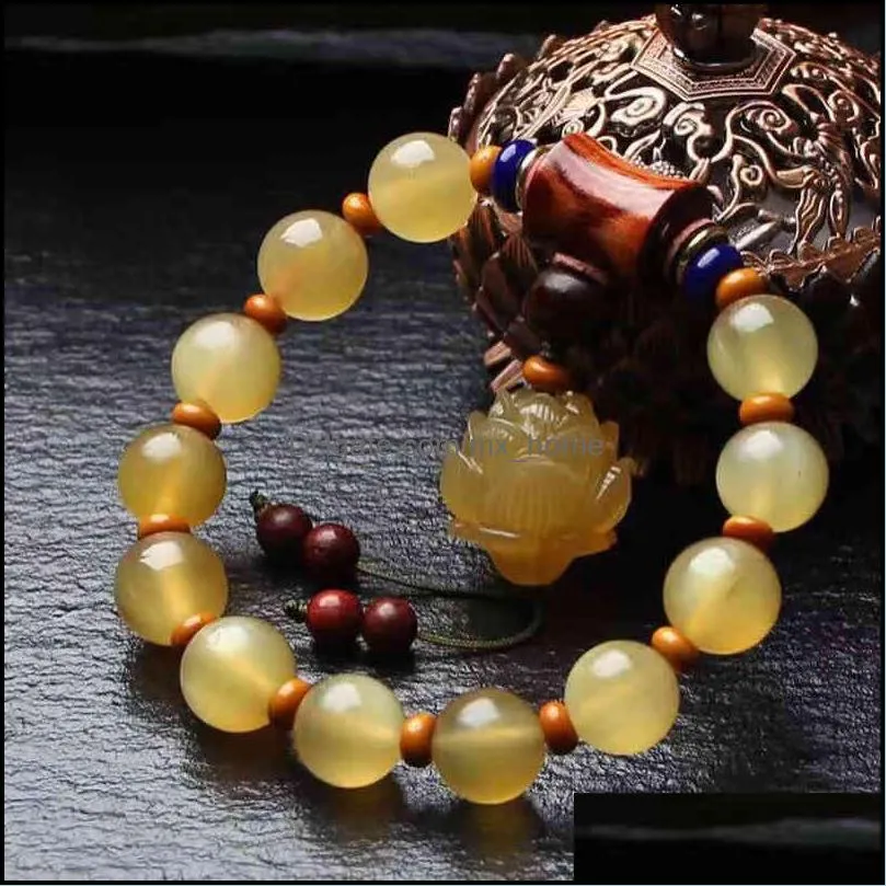 Chinese Style Products Tibetan Natural Sheep Horn Round Bead Single Circle Buddha Hand String Diy with Olive Core Lobular Red