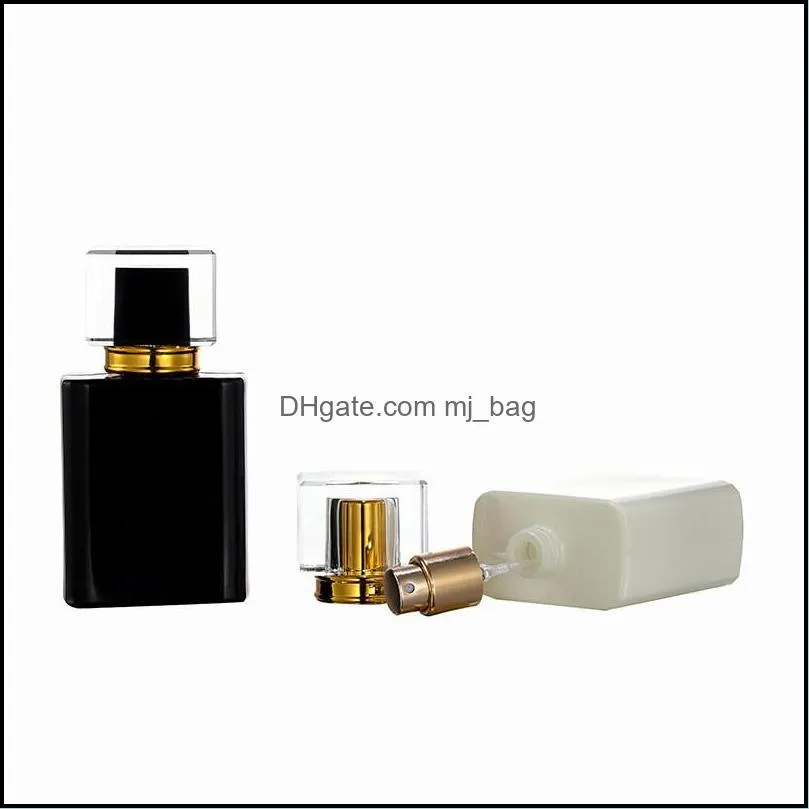 high-end square perfume atomizer bottle 50ml black and white glass fine mist spray bottles portable pae10852